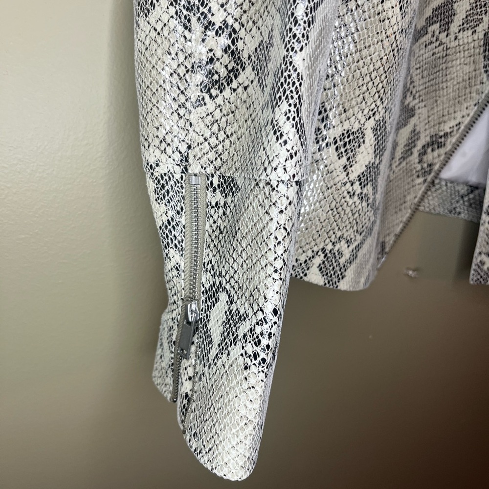 INTERMIX Snakeskin Leather Jacket in Cream and Black - Picture 6 of 8